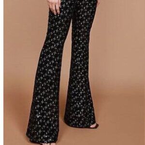 Nadine Merabi Meghan Black Sequin Flare Velvet Pants S/M